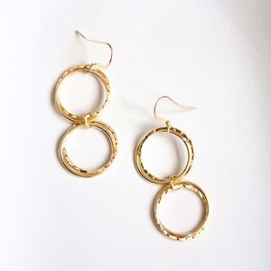 Gold Fill Double Link Hammered Connector Ring Earrings